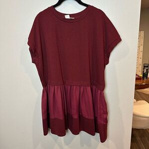 Lost Ink Burgundy Frill Bottom Short Sleeve Top 1X